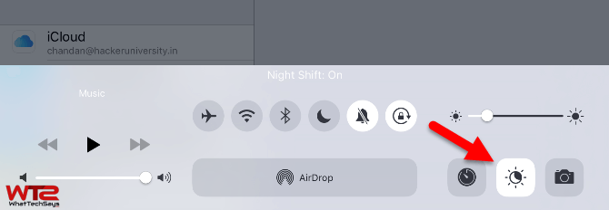 Enable Night Shift Control Center