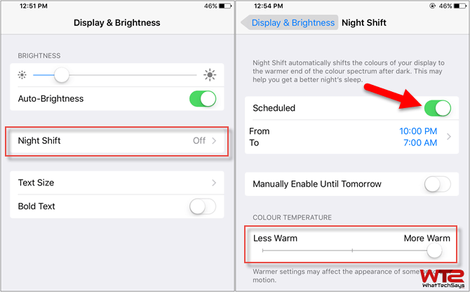 Enable Night Shift Mode in iOS 9.3