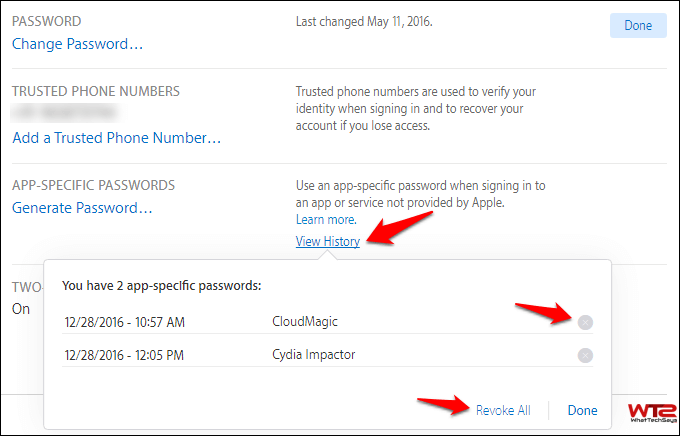 remove an app-specific password